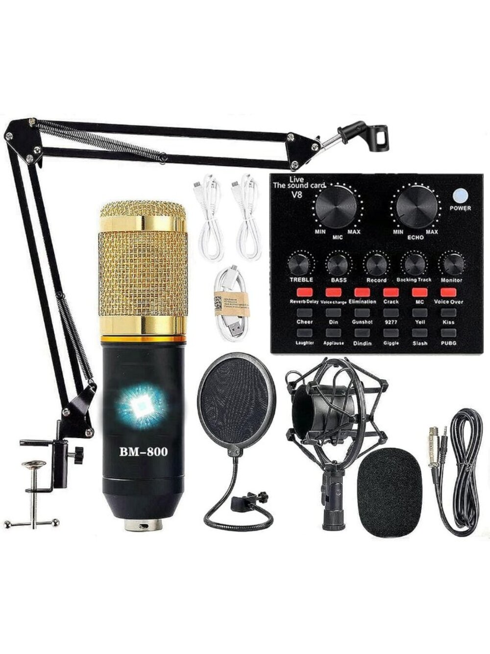 Podcast Equipment Bundle - BM-800 Studio Kit with Voice Changer & Live Sound